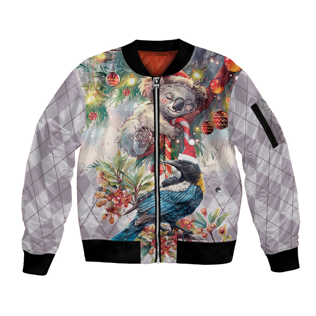 Koala and Tui Bird Christmas in July Sleeve Zip Bomber Jacket