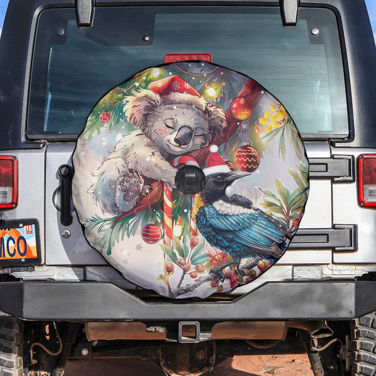 Koala and Tui Bird Christmas in July Spare Tire Cover
