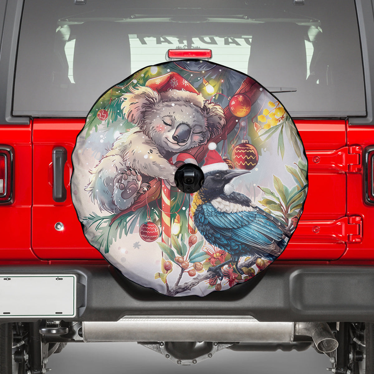 Koala and Tui Bird Christmas in July Spare Tire Cover