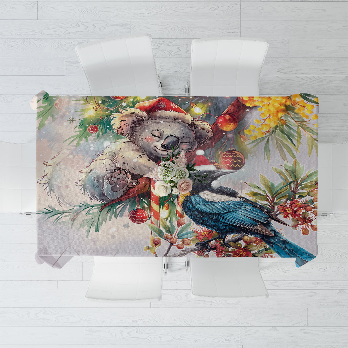 Koala and Tui Bird Christmas in July Tablecloth
