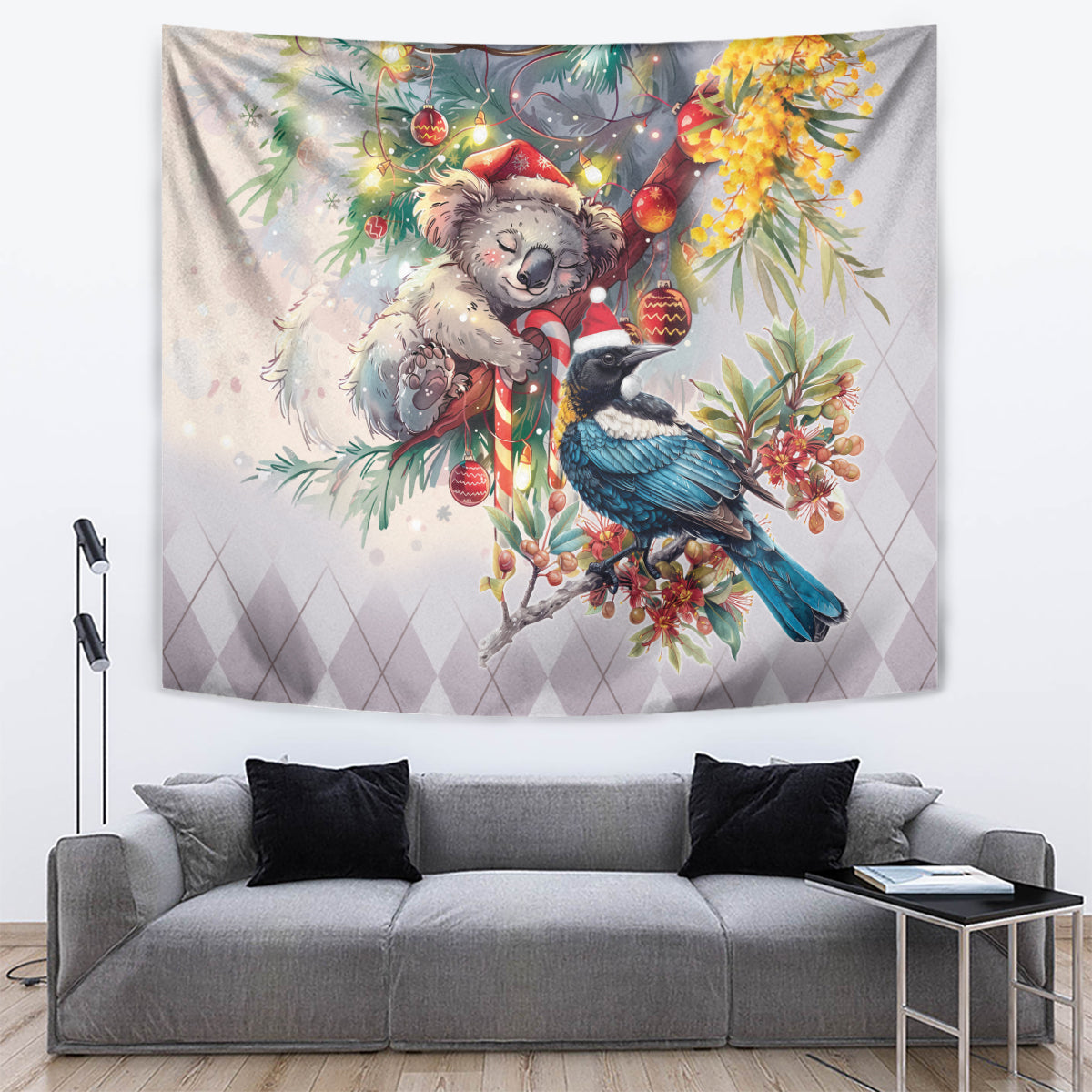 Koala and Tui Bird Christmas in July Tapestry