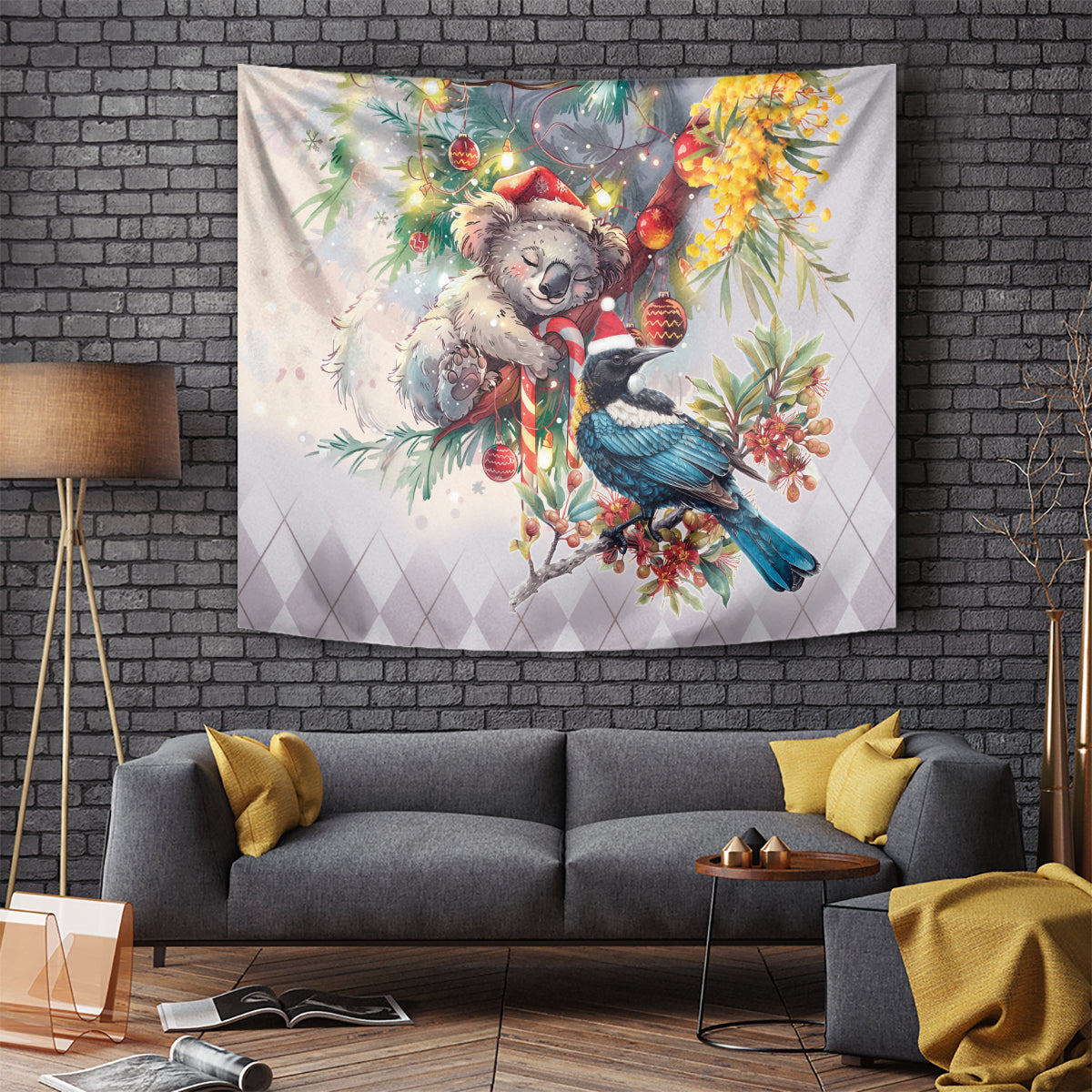 Koala and Tui Bird Christmas in July Tapestry