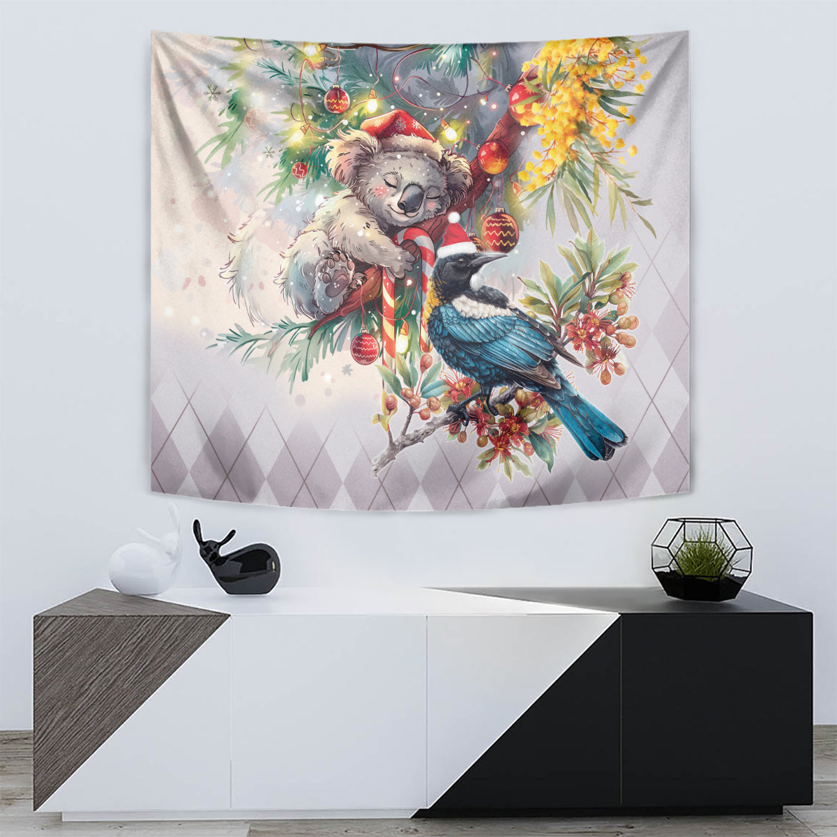 Koala and Tui Bird Christmas in July Tapestry
