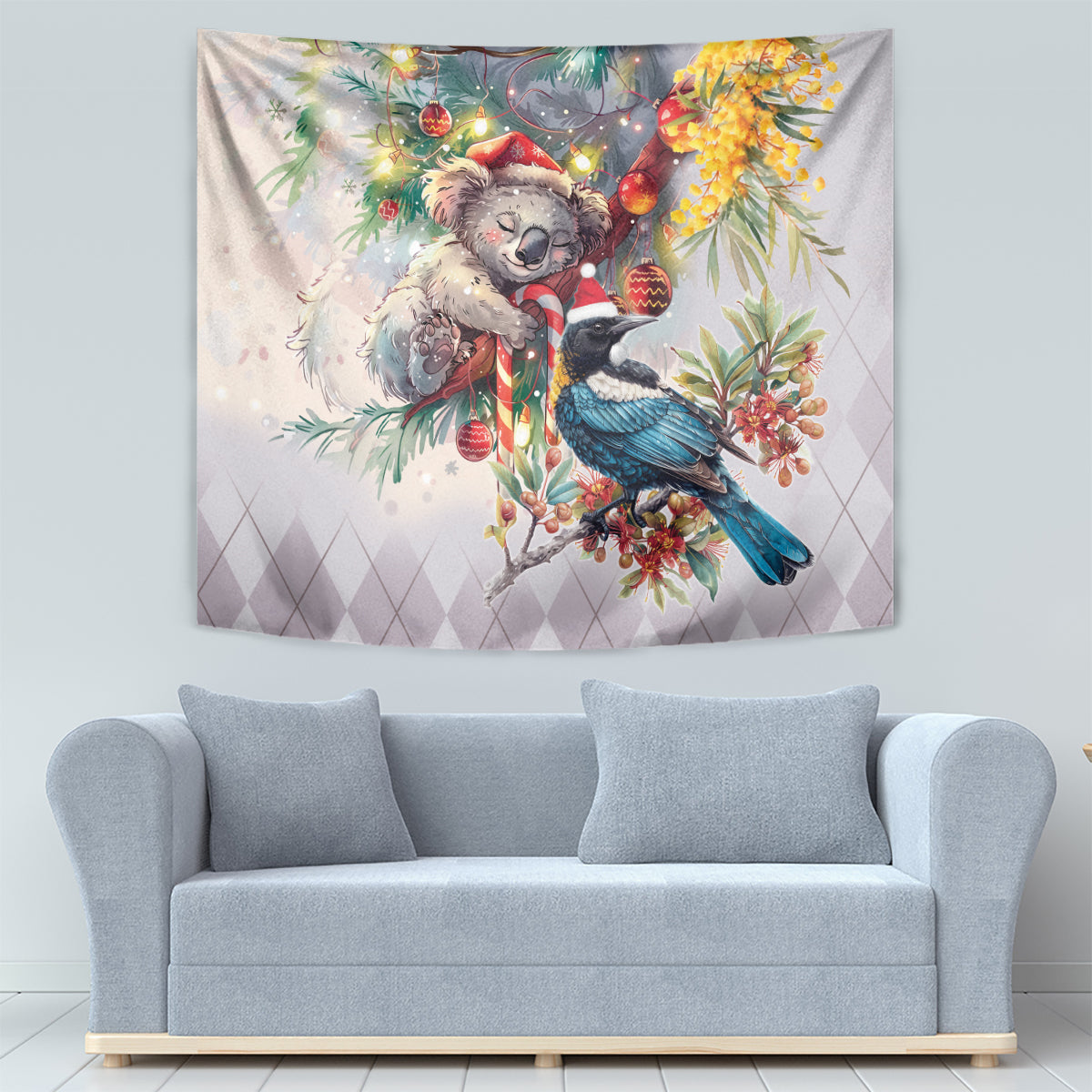 Koala and Tui Bird Christmas in July Tapestry
