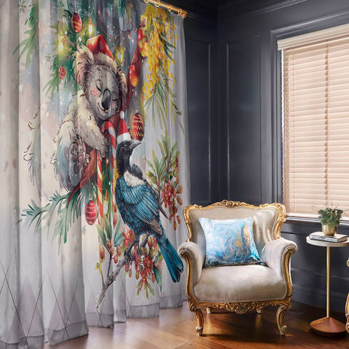 Koala and Tui Bird Christmas in July Window Curtain