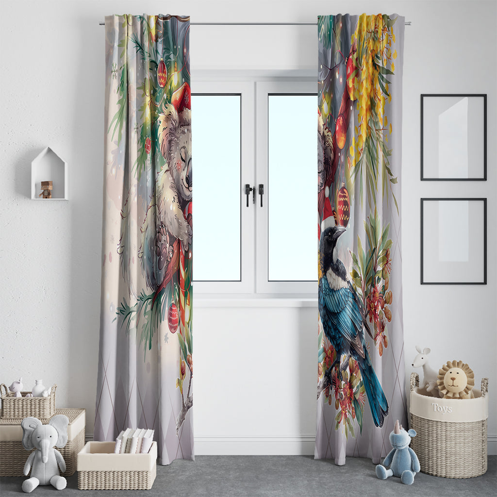 Koala and Tui Bird Christmas in July Window Curtain