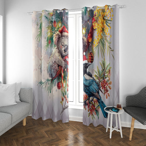 Koala and Tui Bird Christmas in July Window Curtain