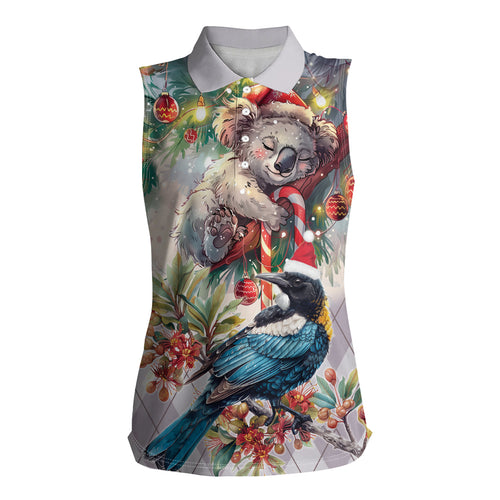 Koala and Tui Bird Christmas in July Women Sleeveless Polo Shirt