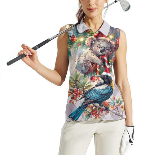 Koala and Tui Bird Christmas in July Women Sleeveless Polo Shirt