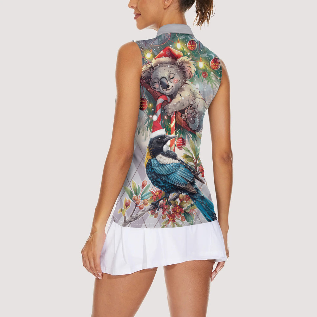 Koala and Tui Bird Christmas in July Women Sleeveless Polo Shirt