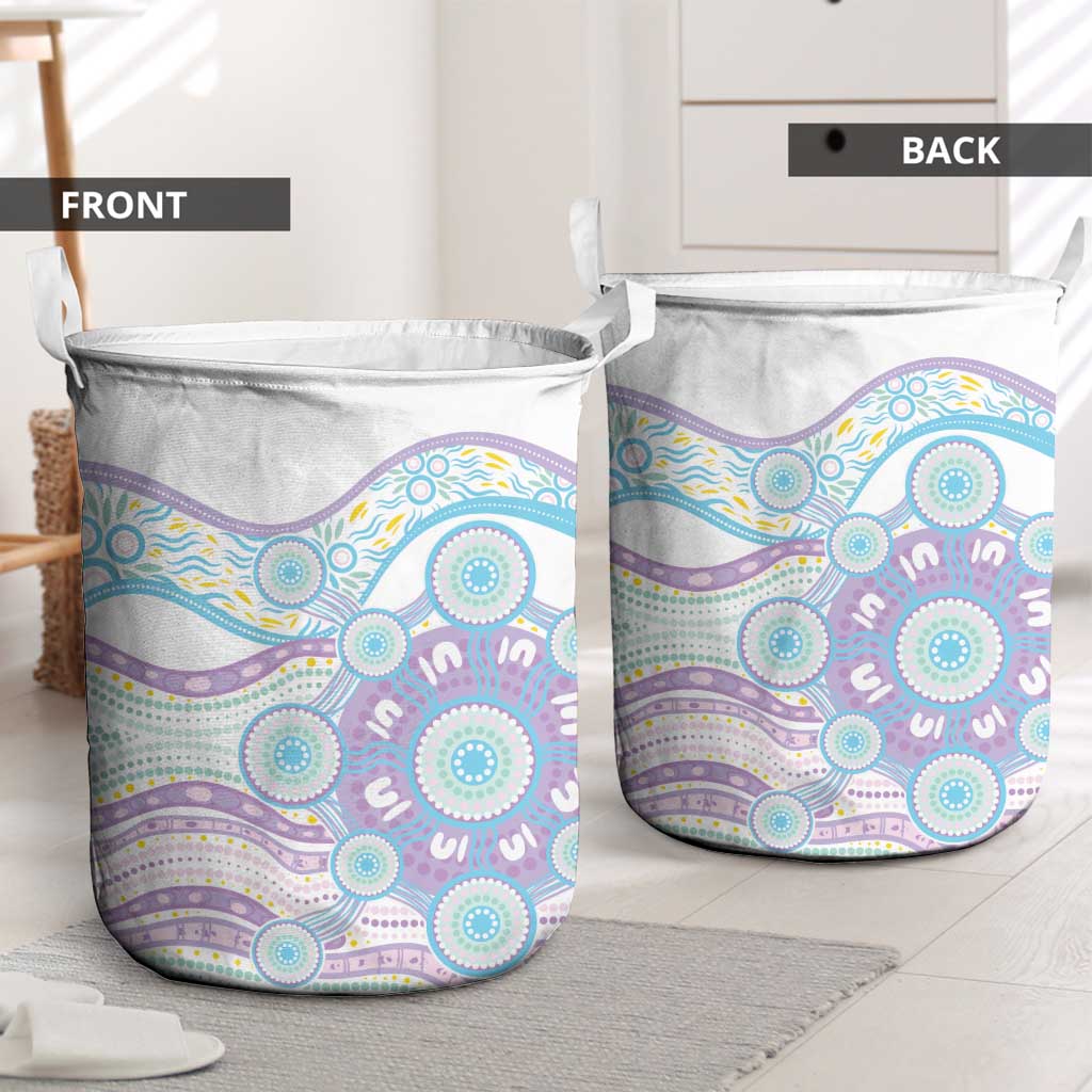 Australian Indigenous Aboriginal Art Laundry Basket Vivid Pastel Pink Teal