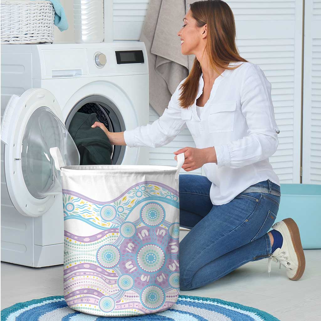 Australian Indigenous Aboriginal Art Laundry Basket Vivid Pastel Pink Teal