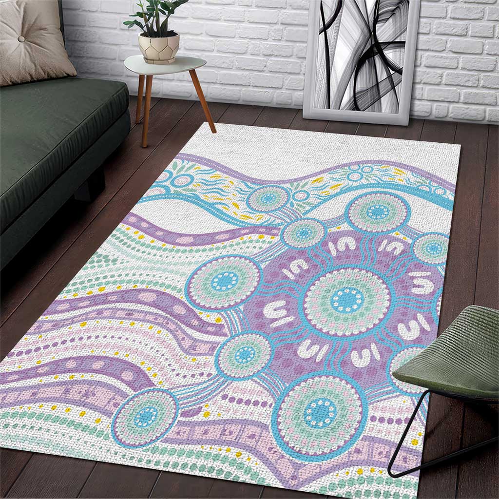 Australian Indigenous Aboriginal Art Area Rug Vivid Pastel Pink Teal