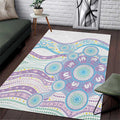 Australian Indigenous Aboriginal Art Area Rug Vivid Pastel Pink Teal