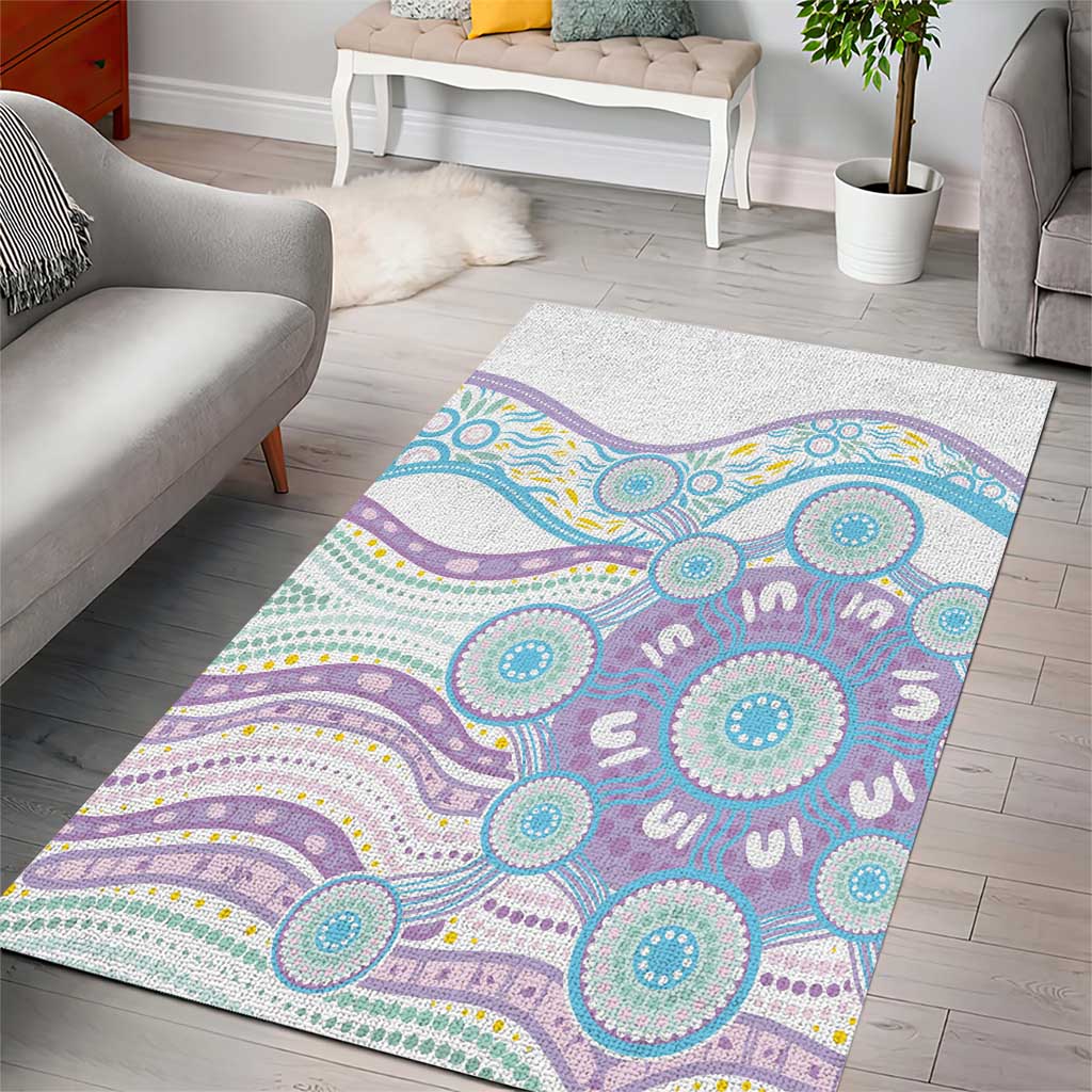 Australian Indigenous Aboriginal Art Area Rug Vivid Pastel Pink Teal