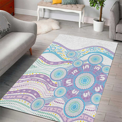 Australian Indigenous Aboriginal Art Area Rug Vivid Pastel Pink Teal