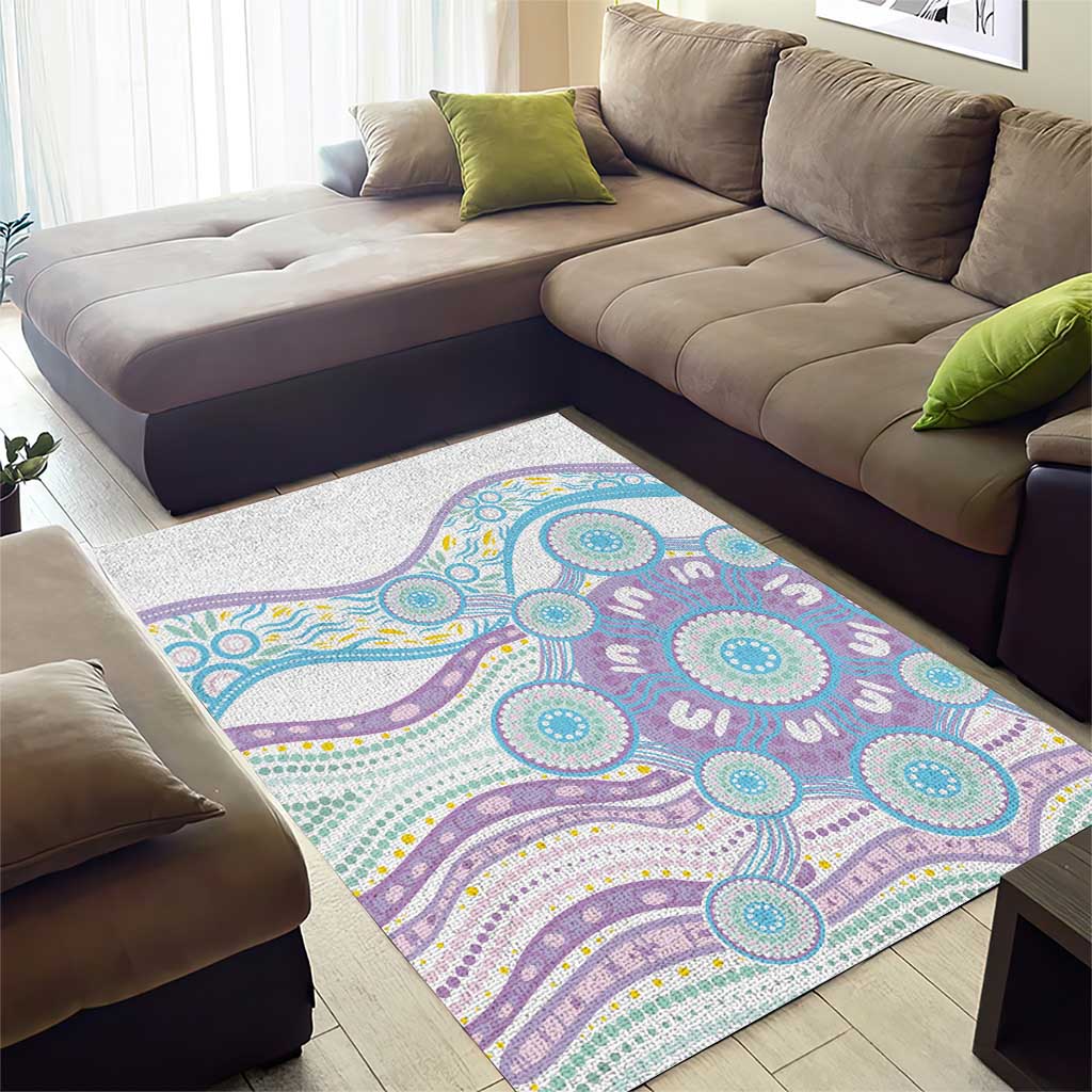 Australian Indigenous Aboriginal Art Area Rug Vivid Pastel Pink Teal