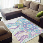 Australian Indigenous Aboriginal Art Area Rug Vivid Pastel Pink Teal