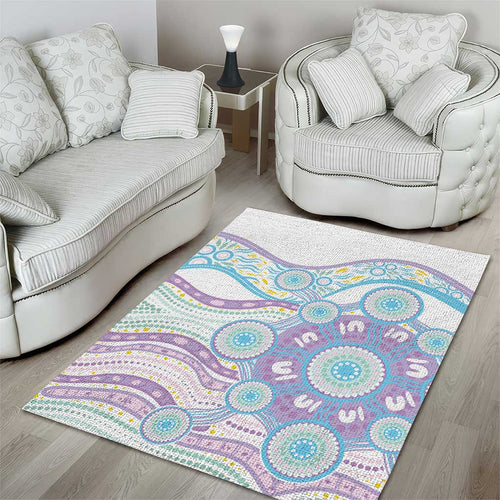 Australian Indigenous Aboriginal Art Area Rug Vivid Pastel Pink Teal