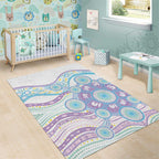 Australian Indigenous Aboriginal Art Area Rug Vivid Pastel Pink Teal
