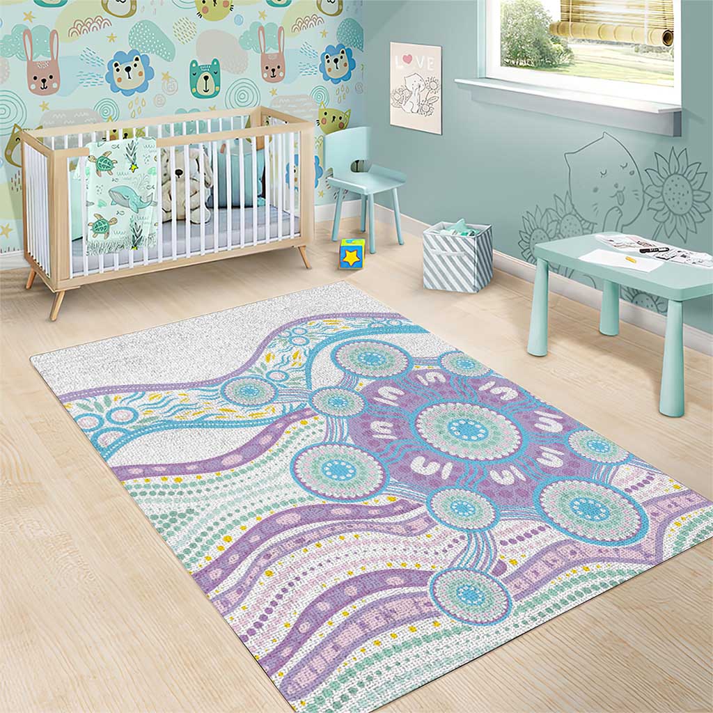 Australian Indigenous Aboriginal Art Area Rug Vivid Pastel Pink Teal