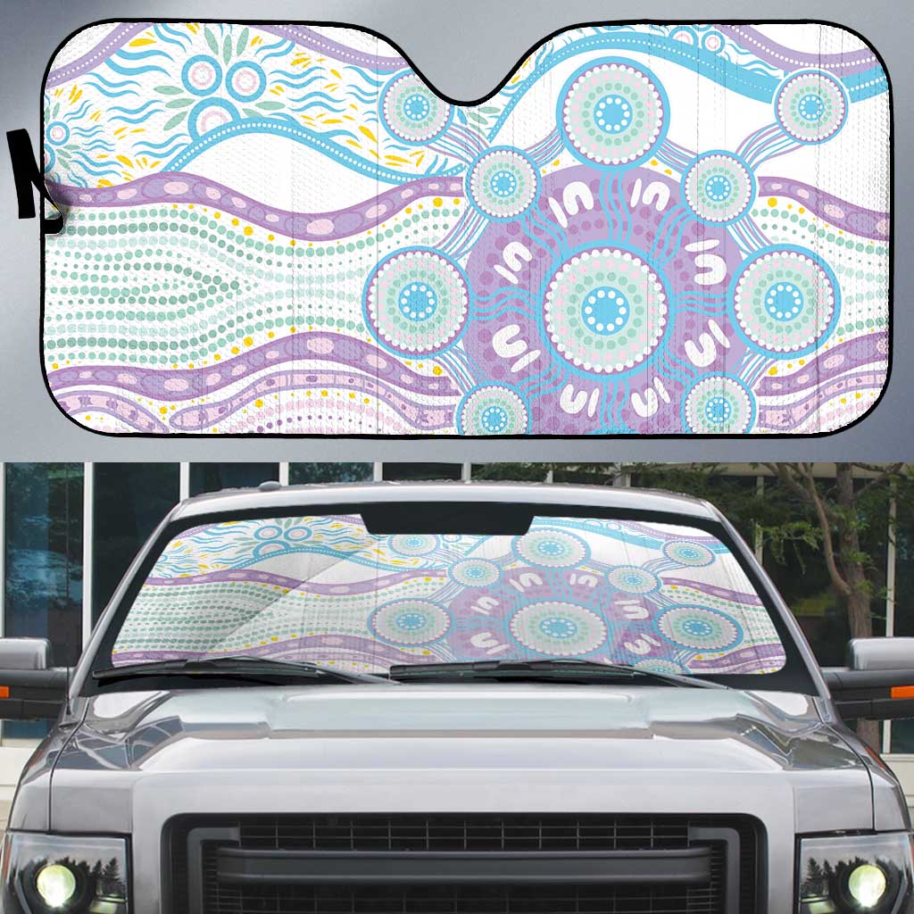 Australian Indigenous Aboriginal Art Auto Sun Shade Vivid Pastel Pink Teal