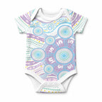 Australian Indigenous Aboriginal Art Baby Onesie Vivid Pastel Pink Teal