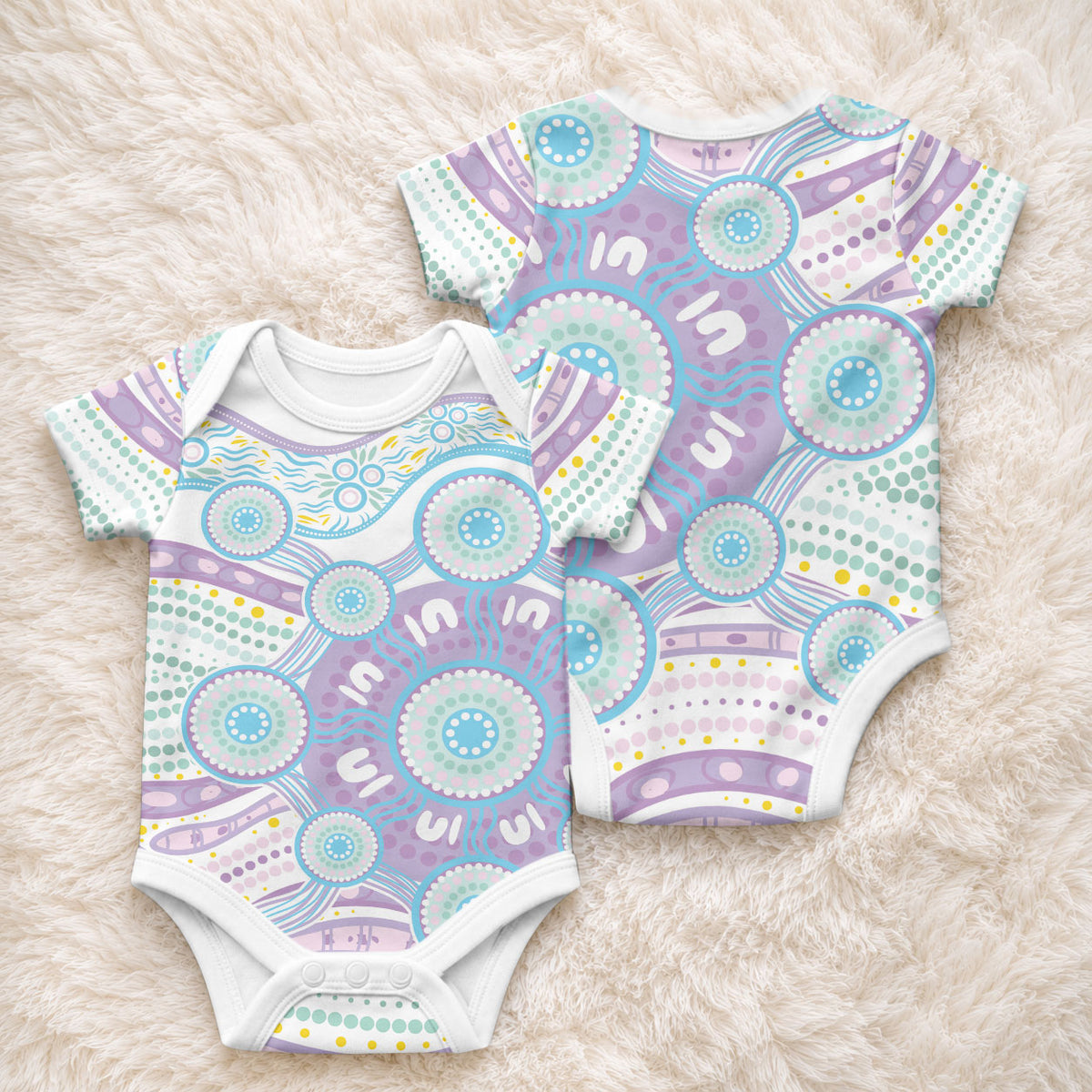 Australian Indigenous Aboriginal Art Baby Onesie Vivid Pastel Pink Teal