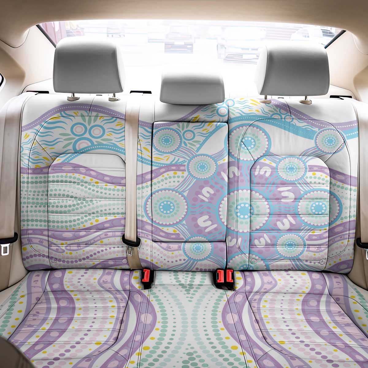 Australian Indigenous Aboriginal Art Back Car Seat Cover Vivid Pastel Pink Teal