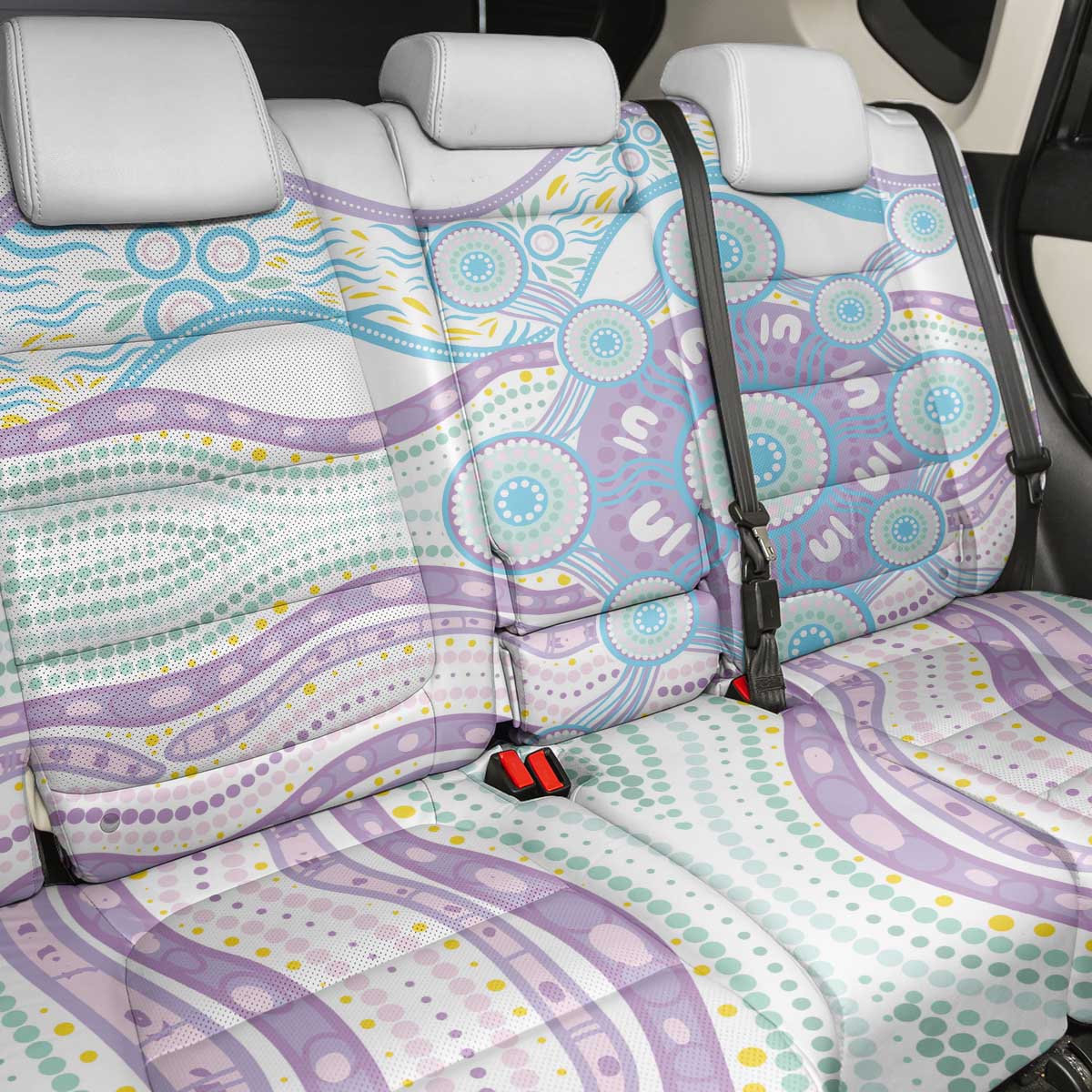 Australian Indigenous Aboriginal Art Back Car Seat Cover Vivid Pastel Pink Teal