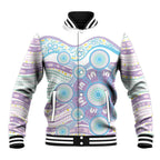 Australian Indigenous Aboriginal Art Baseball Jacket Vivid Pastel Pink Teal