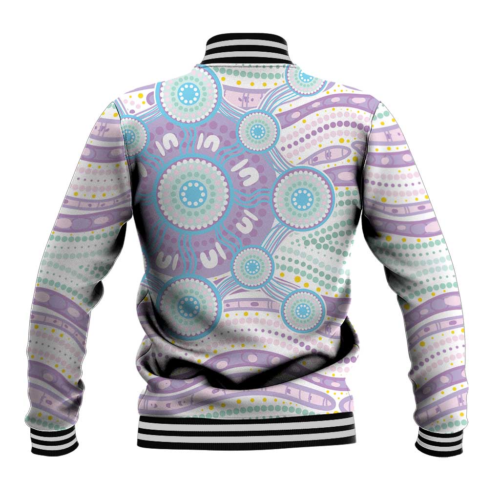 Australian Indigenous Aboriginal Art Baseball Jacket Vivid Pastel Pink Teal