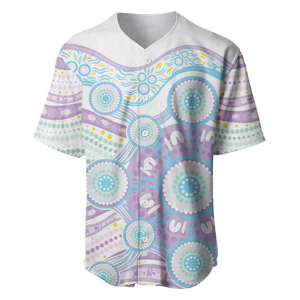 Australian Indigenous Aboriginal Art Baseball Jersey Vivid Pastel Pink Teal