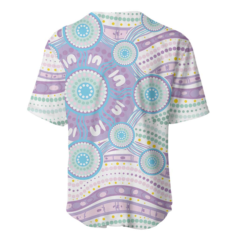 Australian Indigenous Aboriginal Art Baseball Jersey Vivid Pastel Pink Teal