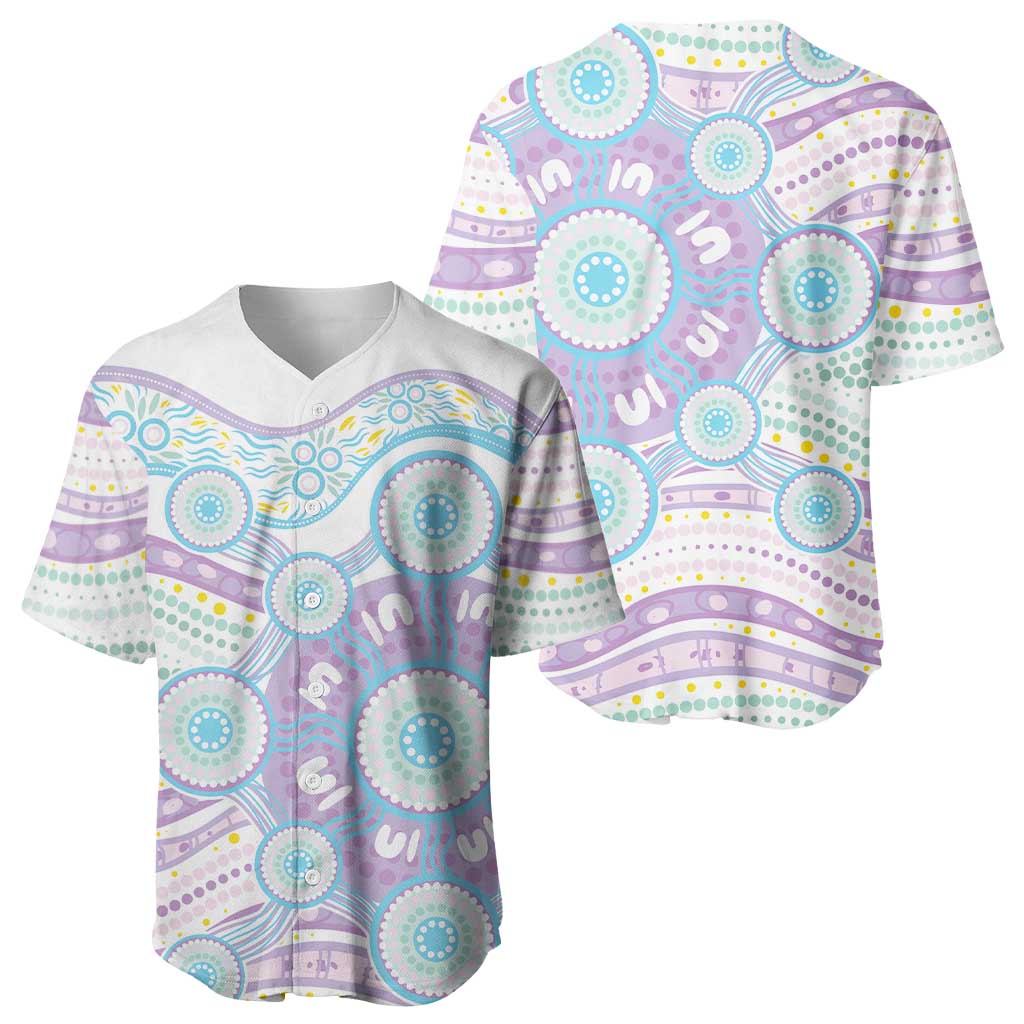 Australian Indigenous Aboriginal Art Baseball Jersey Vivid Pastel Pink Teal