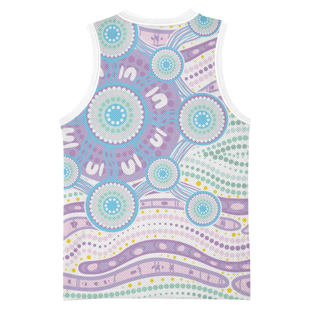 Australian Indigenous Aboriginal Art Basketball Jersey Vivid Pastel Pink Teal