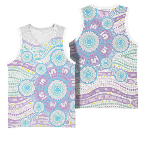 Australian Indigenous Aboriginal Art Basketball Jersey Vivid Pastel Pink Teal