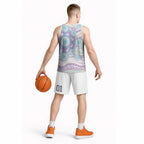Australian Indigenous Aboriginal Art Basketball Jersey Vivid Pastel Pink Teal