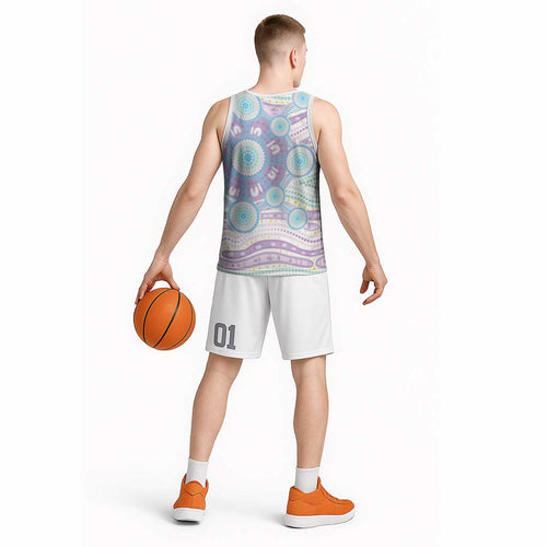 Australian Indigenous Aboriginal Art Basketball Jersey Vivid Pastel Pink Teal