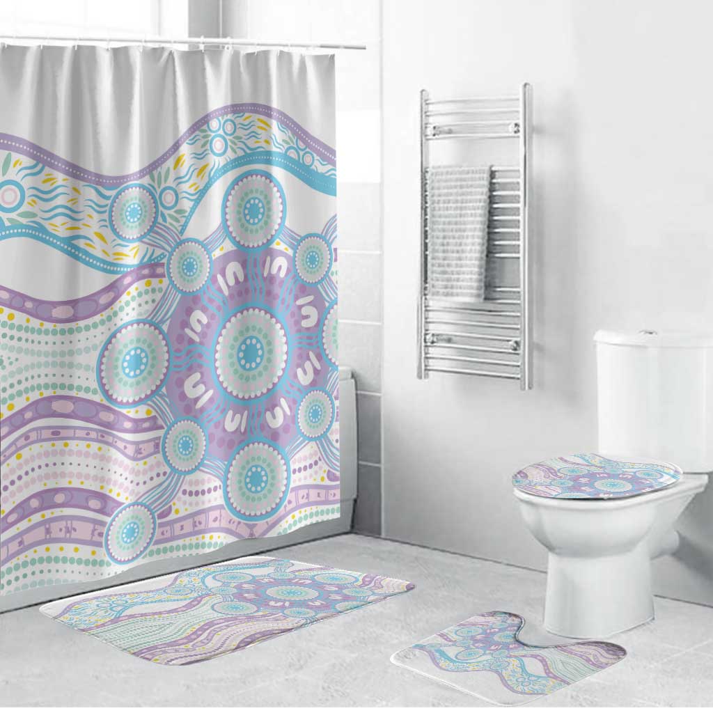 Australian Indigenous Aboriginal Art Bathroom Set Vivid Pastel Pink Teal