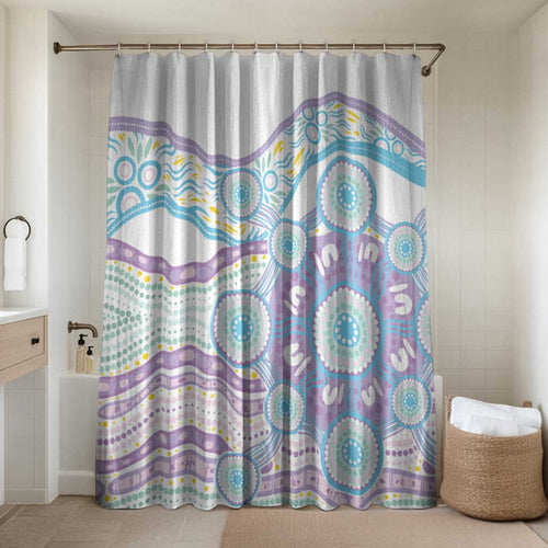 Australian Indigenous Aboriginal Art Bathroom Set Vivid Pastel Pink Teal