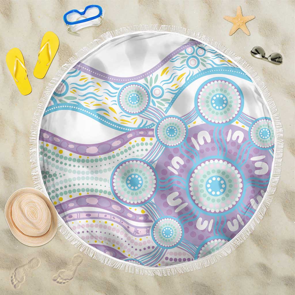 Australian Indigenous Aboriginal Art Beach Blanket Vivid Pastel Pink Teal