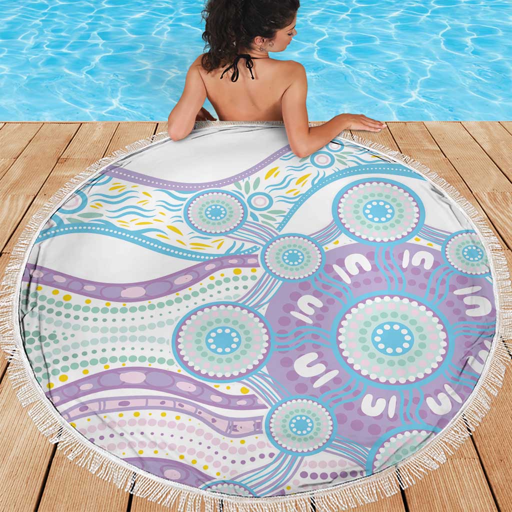 Australian Indigenous Aboriginal Art Beach Blanket Vivid Pastel Pink Teal