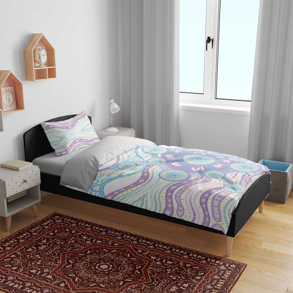 Australian Indigenous Aboriginal Art Bedding Set Vivid Pastel Pink Teal