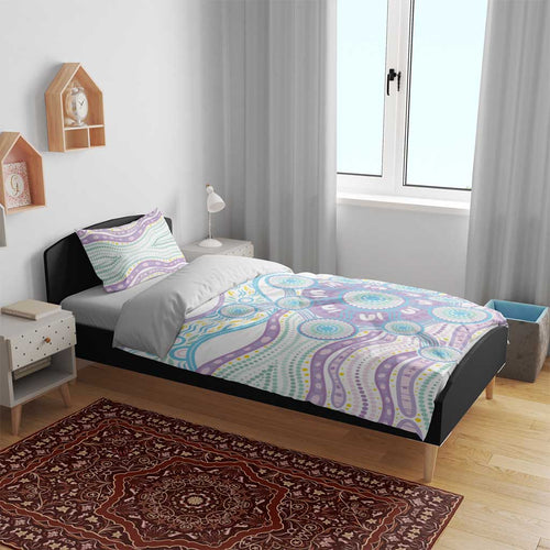 Australian Indigenous Aboriginal Art Bedding Set Vivid Pastel Pink Teal