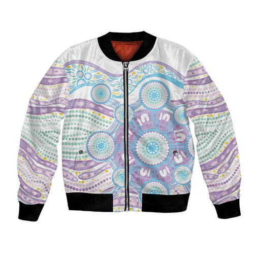 Australian Indigenous Aboriginal Art Bomber Jacket Vivid Pastel Pink Teal