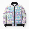 Australian Indigenous Aboriginal Art Bomber Puffer Jacket Vivid Pastel Pink Teal