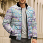 Australian Indigenous Aboriginal Art Bomber Puffer Jacket Vivid Pastel Pink Teal