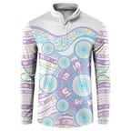 Australian Indigenous Aboriginal Art Button Sweatshirt Vivid Pastel Pink Teal