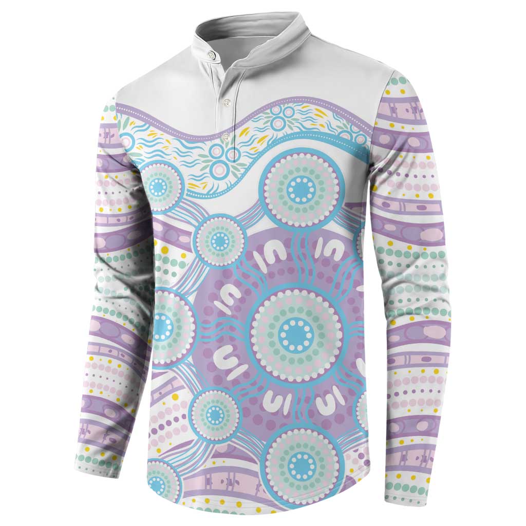 Australian Indigenous Aboriginal Art Button Sweatshirt Vivid Pastel Pink Teal